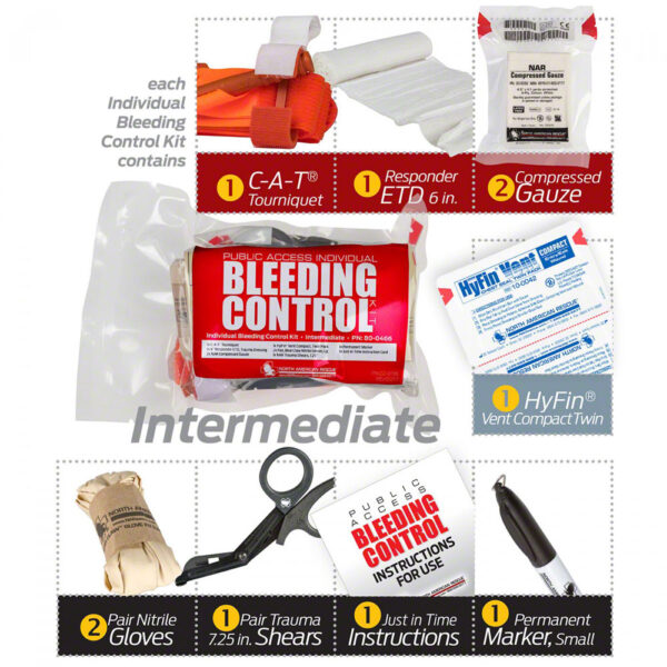Public Access Bleeding Control Intermediate Kit by North American Rescue - Individual, Vacuum-Sealed